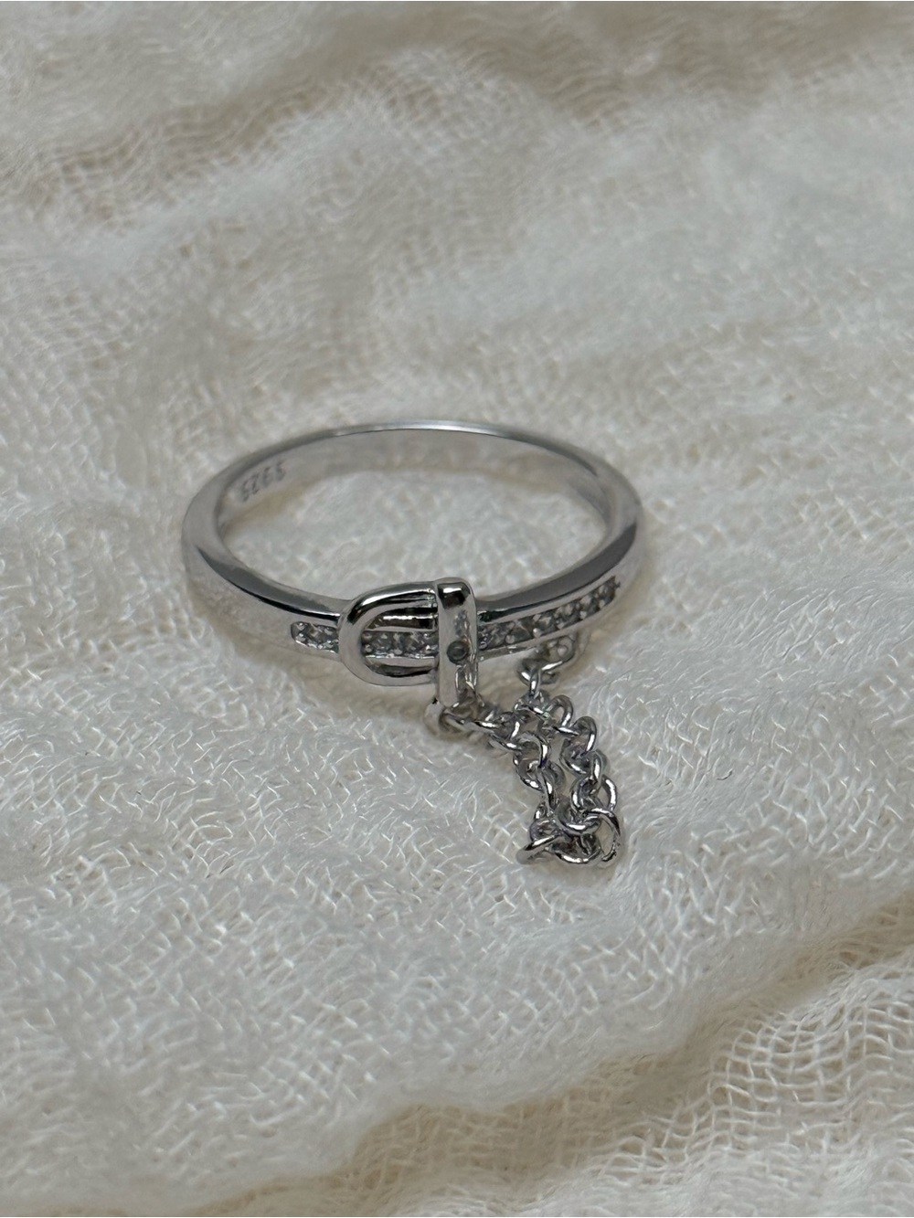 925 Sterling Silver Belt Charm Ring with Dangle Chain - Size 8